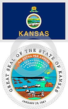 Kansas US State Flag and Coat of Arm Design illustration Vector