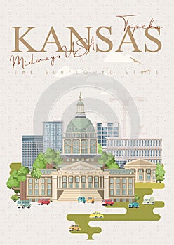 Kansas is a US state. Topeka. Sunflower state. Midway USA photo