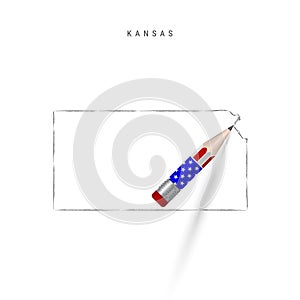 Kansas US state vector map pencil sketch. Kansas outline map with pencil in american flag colors