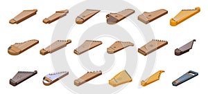 Kantele icons set isometric vector. Acoustic music