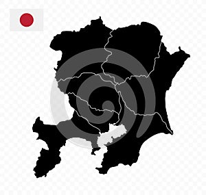 Kanto Map. Map of Japan Prefecture. Black color