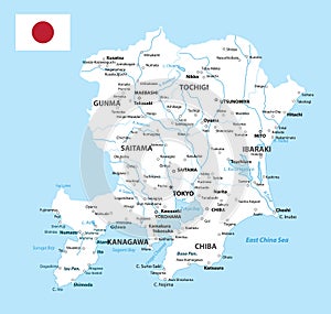 Kanto Map. Map of Japan Prefecture. White color