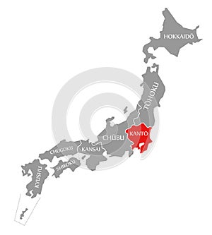 Kanto red highlighted in map of Japan