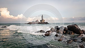 Kanyakumari beach Tamilnadu, South India, is a scenic destination that offers a stunning view of the monsoon clouds over the ocean