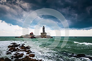 Kanyakumari beach Tamilnadu, South India, is a scenic destination that offers a stunning view of the monsoon clouds over the ocean