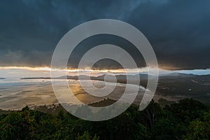 Kao Khad Viewpoint of Phuket city at sunset time with raincloud, Phuket, Thailand