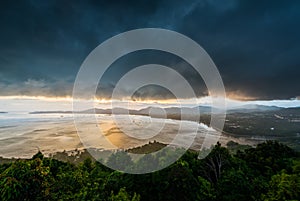 Kao Khad Viewpoint of Phuket city at sunset time under rainstorm, Phuket, Thailand