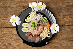 Kao Klook Ga-pi (Rice Mixed with Shrimp paste) on old wood