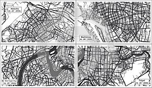 Kaohsiung, Hsinchu, New Taipei City and Taipei Taiwan Indonesia City Map in Black and White Color