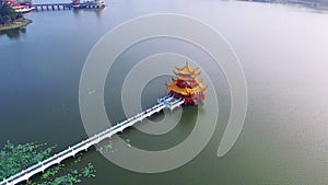 Kaohsiung`s famous tourist attractions aerial view, Beautiful decorated traditional Chinese pavilion