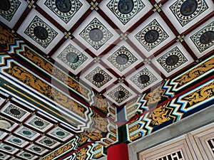 Kaohsiung Zuoying Confucius Temple East Corridors Ceiling Pattern , Traditional Chinese Decorative PatternClassical Chinese Colour