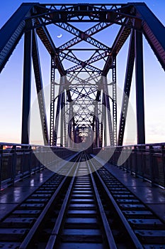 The Kaoping Iron Railway Bridge at dusk, located at Kaohsiung, Taiwan