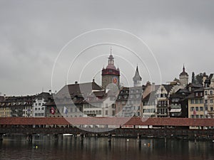 KapellbrÃ¼cke (Chapel Bridge and Octagonal Tower). Lucerne, Switzerland. photo