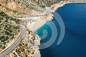 Kaputas beach aerial view from drone. Beautiful bay of Antalya, Turkey