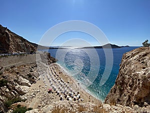 Kaputas Beach view from the shore Aerial panoramic top view of the beach in the gorge Aegean Sea from a bird's eye