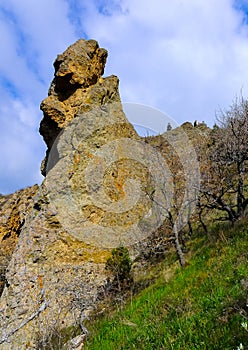 Kara-Dag, colorful volcanic rocks along the Black Sea coast in the national park, Crimea