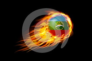 Karachay Cherkessia Flag With Fire Fire Ball Realistic Design