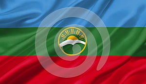 Karachay Cherkessia flag waving with the wind, 3D illustration.