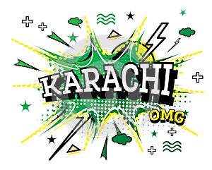 Karachi Comic Text in Pop Art Style Isolated on White Background