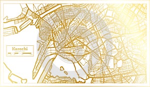 Karachi Pakistan City Map in Retro Style in Golden Color. Outline Map