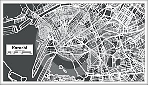 Karachi Pakistan City Map in Retro Style. Outline Map.