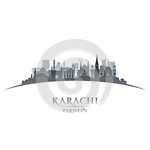 Karachi Pakistan city skyline silhouette white background photo