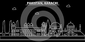 Karachi silhouette skyline. Pakistan - Karachi vector city, pakistani linear architecture, buildings. Karachi travel