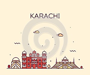 Karachi skyline Pakistan vector linear style city