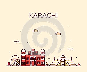 Karachi skyline Pakistan vector linear style city photo