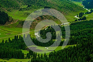 Karacol mountains, river, trees, summer