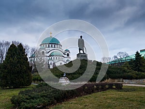 Karadjordje Monument and the Church of Saint Sava in Belgrade, Serbia