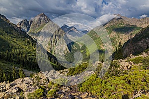 Karakol valley in Terskey Ala-Too mountain range in Kyrgyzst photo