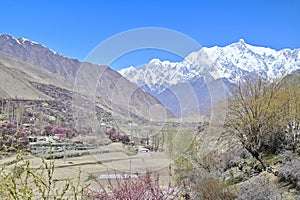 Karakoram Mountains Range and Hopar Valley During Spring in Northern Pakistan