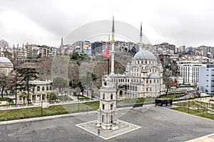 Karakoy Nusretiye Mosque and tophane clock tower. Nusretiye Mosque is an ornate mosque located in the Tophane district of Beyoglu