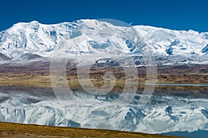 Karakul Lake view from Karakoram Highway in Pamir Mountains, Akto County,Kizilsu Kirghiz Autonomous Prefecture, Xinjiang, China.