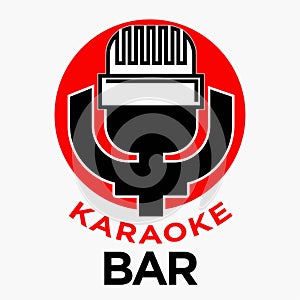 Karaoke bar promotional emblem with retro microphone illustration