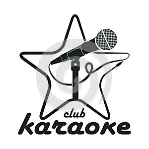 Karaoke club. Design logo with microphone on stand and star. Vector. photo