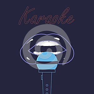 Karaoke flyer, brochure with lips and microphone.