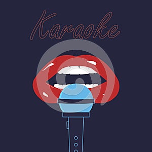 Karaoke flyer, brochure with lips and microphone.