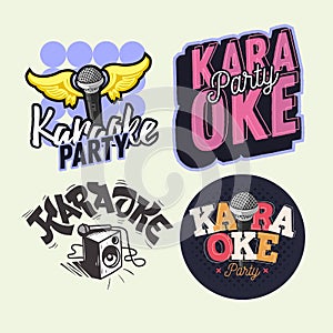 Karaoke Hand Lettering Vector Illustrations Set Designs.