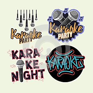 Karaoke Hand Lettering Vector Illustrations Set Designs.