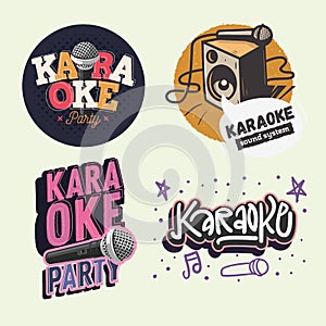 Karaoke Hand Lettering Vector Illustrations Set Designs.