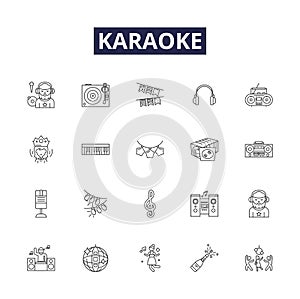 Karaoke line vector icons and signs. Music, Microphone, Lyric, Singers, Karaoke, Volume, Humming, Tune outline vector
