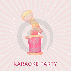 Karaoke musical party for girls poster vector illustration with pink microphone on vintage background.