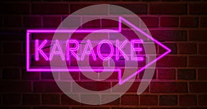 Karaoke neon sign glowing above bar or open mic establishment - 4k