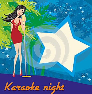 Karaoke night, abstract illustration with microphone and singer