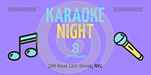 Karaoke Night Party Concept Horizontal Placard Poster Banner Card. Vector