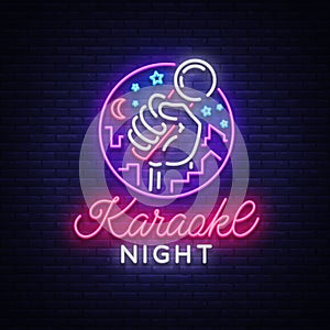 Karaoke night vector. Neon sign, luminous logo, symbol, light banner. Advertising bright night karaoke bar, party, disco