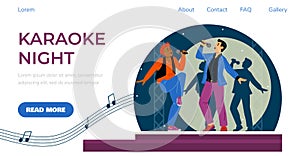 Karaoke night website banner or landing page template flat vector illustration.