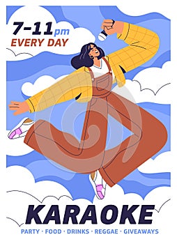 Karaoke party, ad flyer design. Music and song show poster, vertical background template. Voice event, promotion card